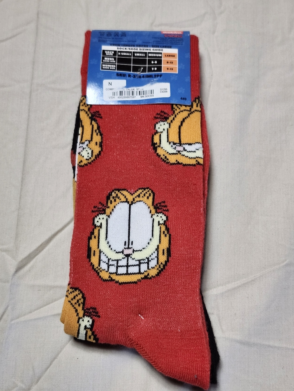 Garfield Nickelodeon Mens Novelty Socks (2 Pack) Fit Men's 8-12 and Women's 9-13
